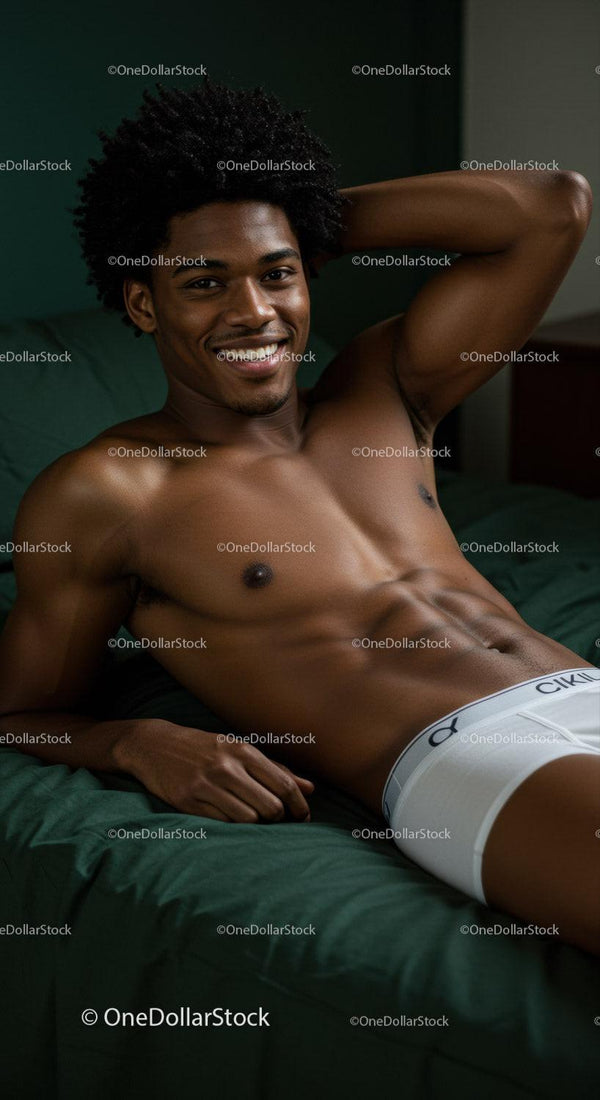 Relaxed young man lying on bed with confident smile