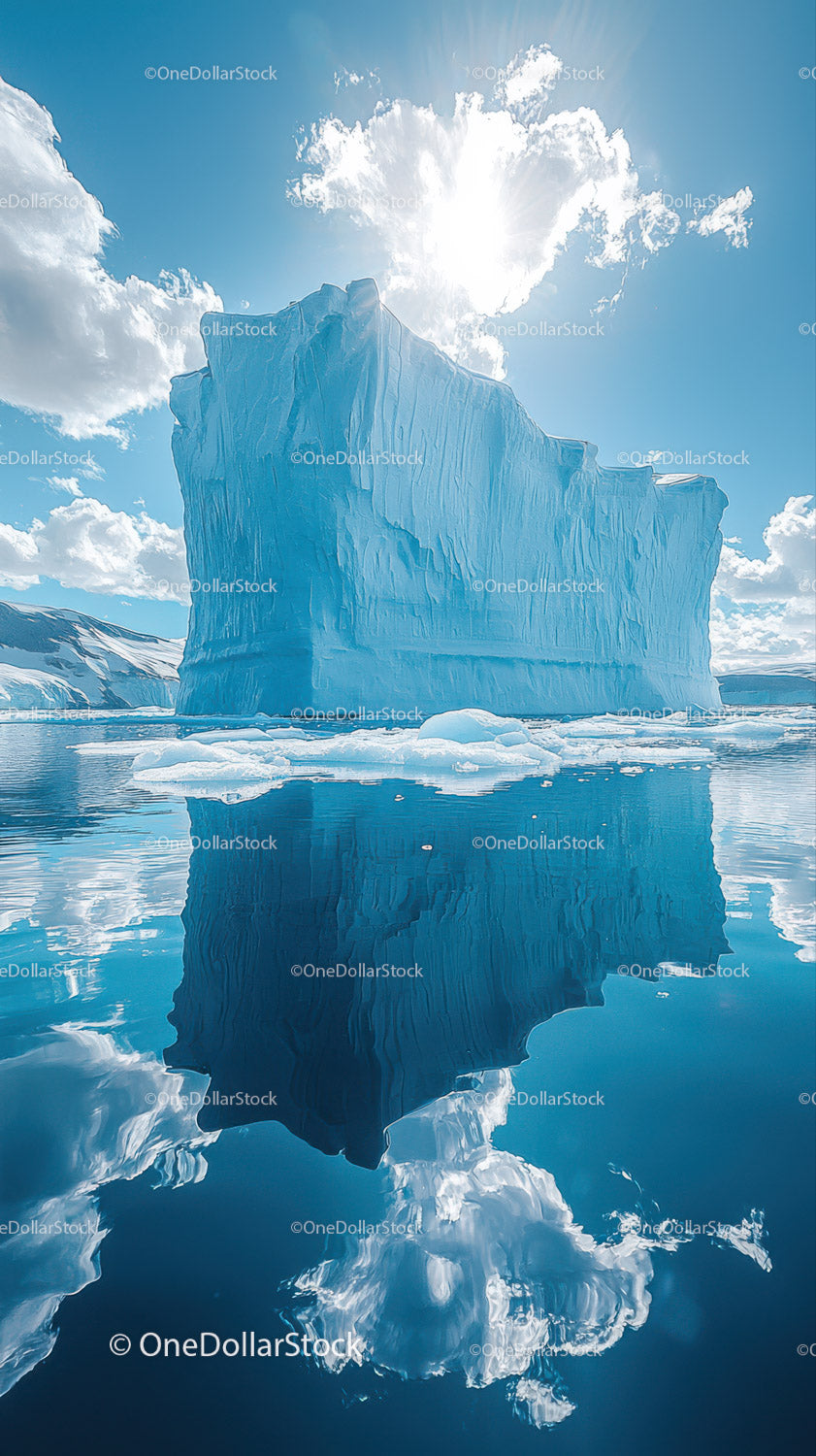 Majestic Blue Iceberg in Calm Polar Waters Under Bright Sun