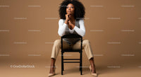 Stylish Confident Woman Sitting on Chair in Modern Studio