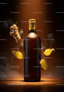 Dark Bottle with Floating Ginger Slices and Steam