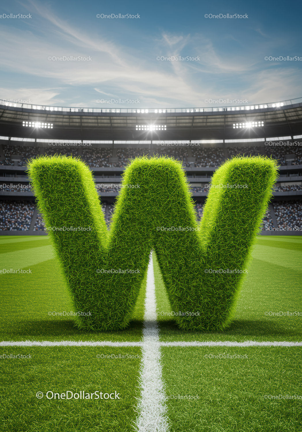 Green Grass Letter W on Football Stadium Field