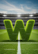 Green Grass Letter W on Football Stadium Field