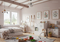 Bright Children's Bedroom with White Furniture and Colorful Toy Toys