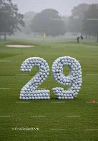 Number Twenty Nine Made of Golf Balls on Green Field