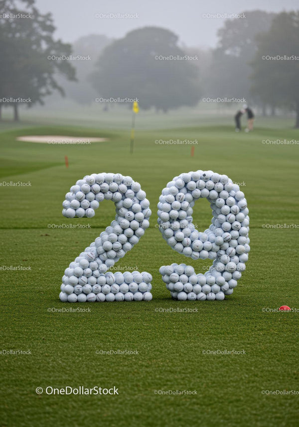 Number Twenty Nine Made of Golf Balls on Green Field