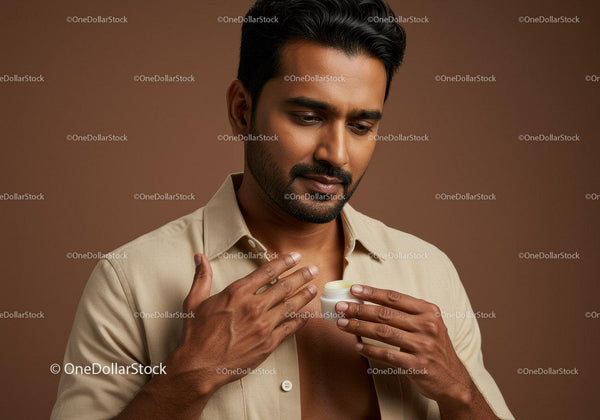 Male Applying Skin Care Cream in Studio Environment
