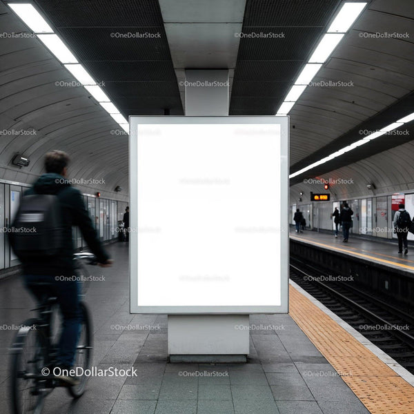 Empty advertising billboard in modern subway station JPG Mockup Image