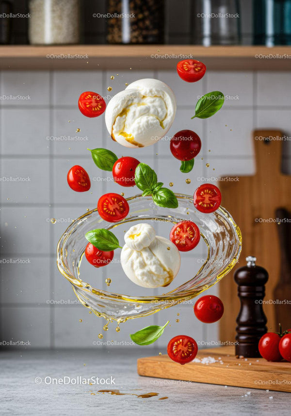 Świeży ser burrata z pomidorkami koktajlowymi i świeżą bazylią