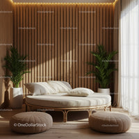 Cozy round bed with cushions in natural light interior