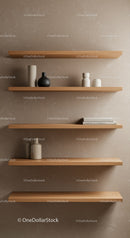 Minimalist Wooden Shelves with Ceramic Vases and Books in Modern Interior