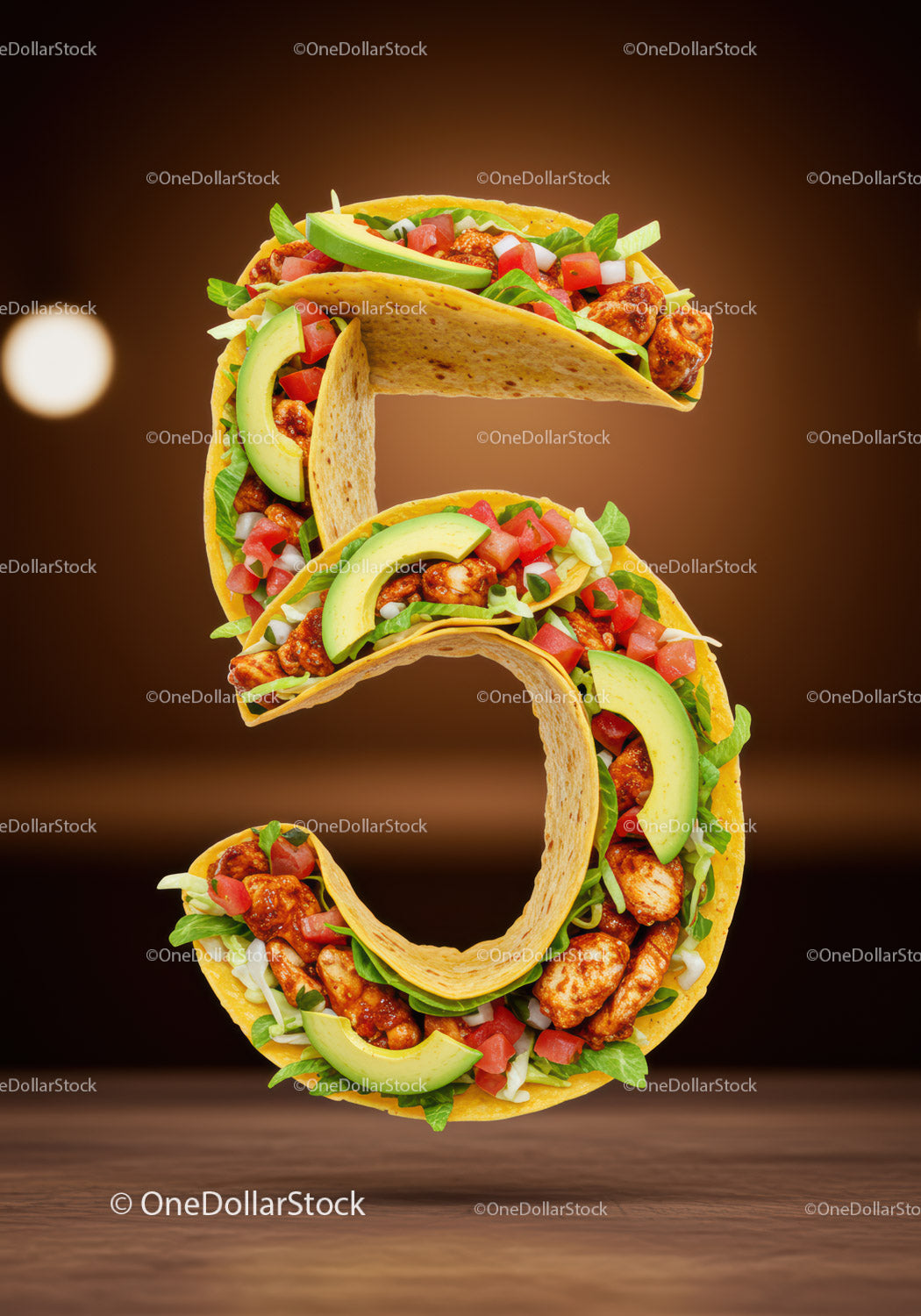 Number Five Made of Fresh Tacos with Vibrant Fillings