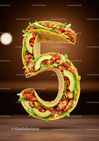 Number Five Made of Fresh Tacos with Vibrant Fillings