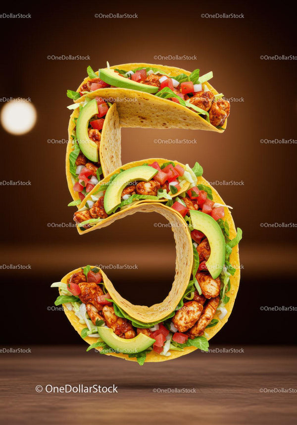 Number Five Made of Fresh Tacos with Vibrant Fillings