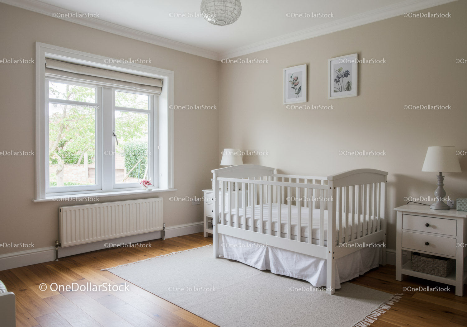 Bright Nursery with White Crib and Cozy Decor in Natural Light