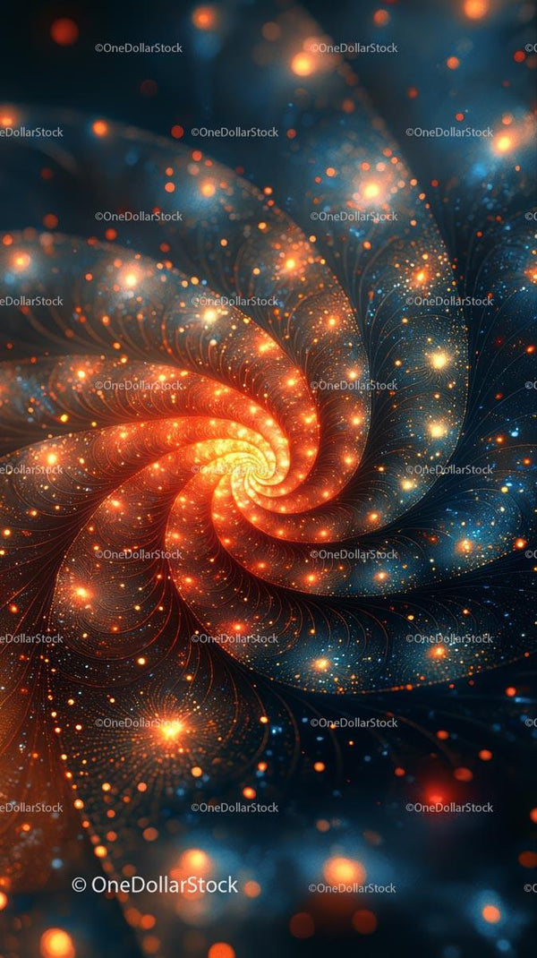 Vibrant Cosmic Spiral Galaxy With Glowing Stars and Light Particles