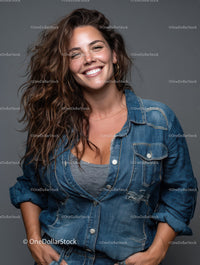 Confident Woman Smiling Portrait in Casual Denim Attire