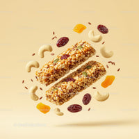 Healthy granola bars with nuts and dried fruits floating