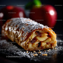 Fresh Apple Pie with Powdered Sugar and Cinnamon on Black Surface