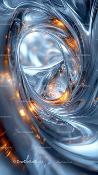 Abstract Silver and Orange Liquid Metal Swirl for Modern Background