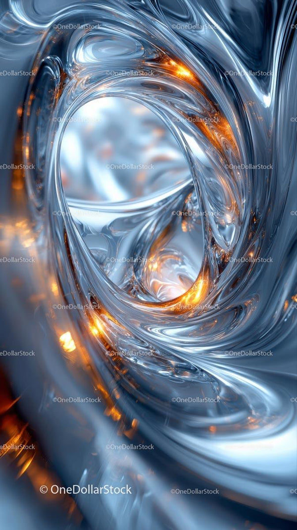Abstract Silver and Orange Liquid Metal Swirl for Modern Background