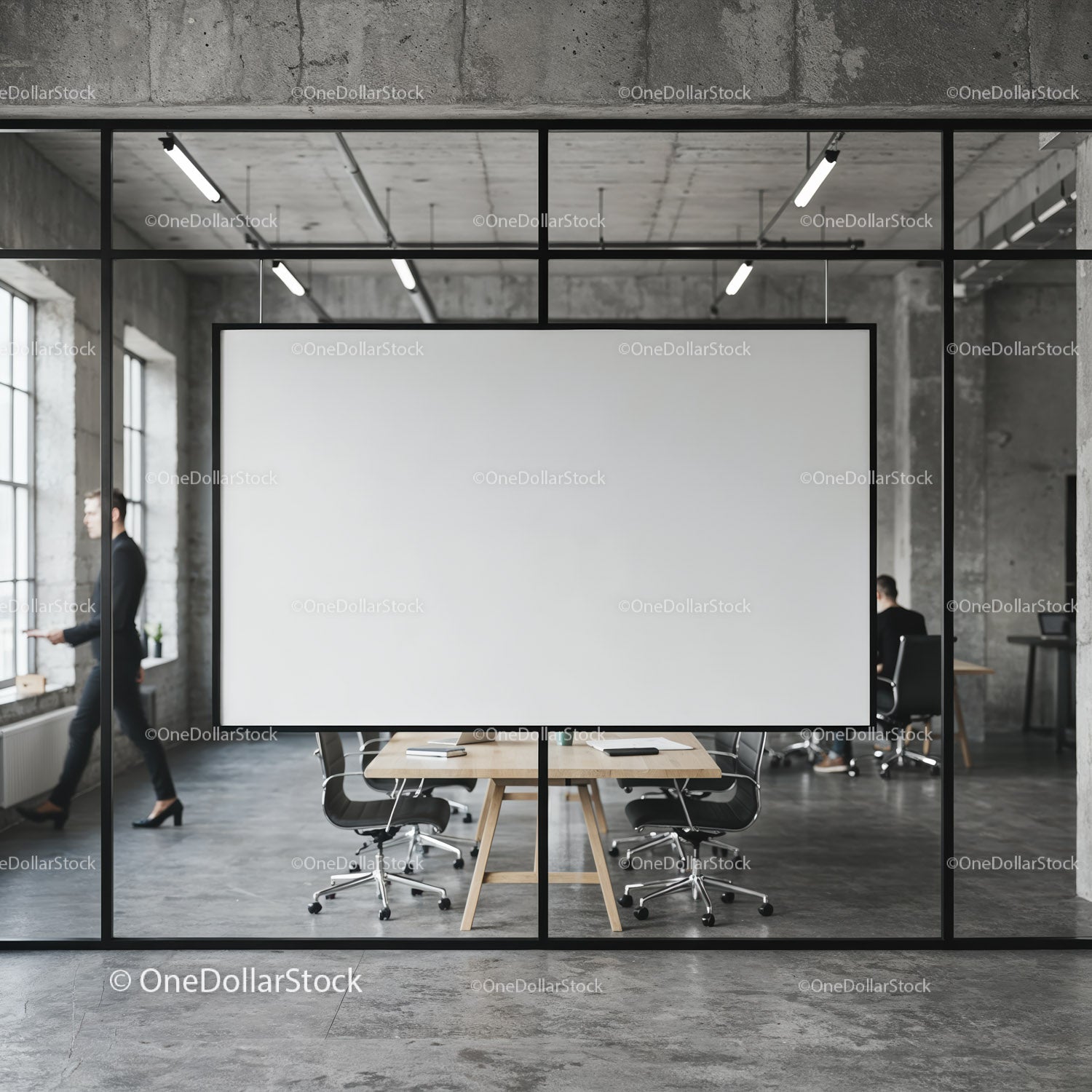 Modern office meeting room with blank presentation board