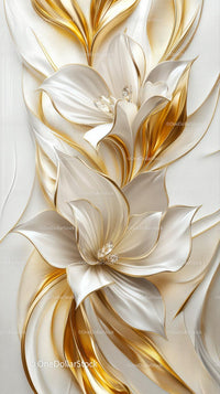 Elegant Gold and White Floral Decorative Wall Art for Luxury Interiors