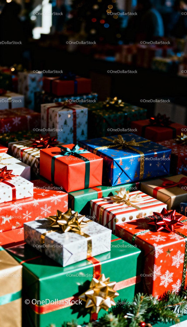 Colorful Christmas Gift Boxes with Decorative Bows