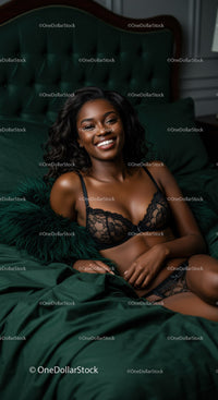 Confident woman relaxing in elegant bedroom setting
