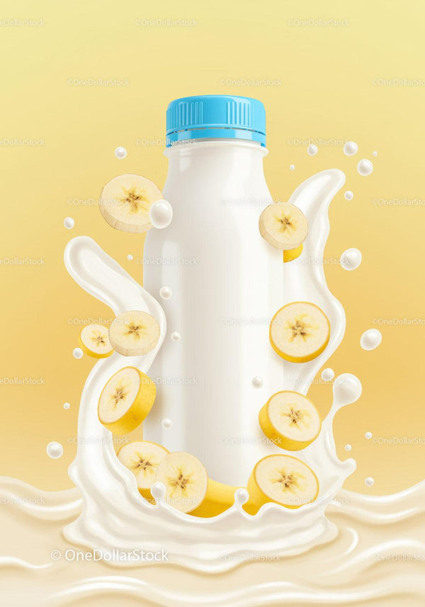 Banana yogurt splash with fresh fruit slices JPG Mockup Image
