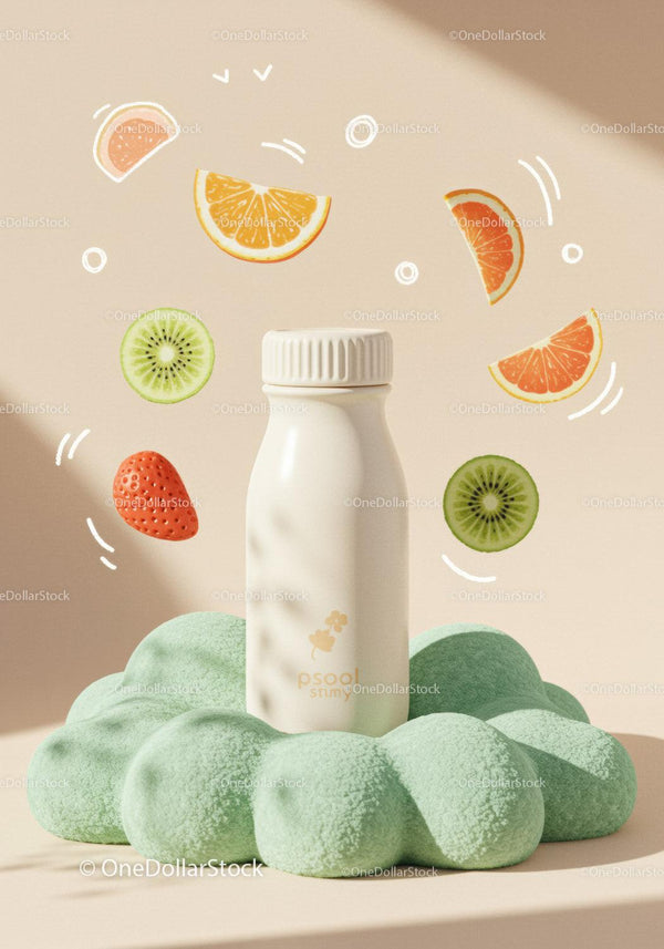 Fruit infused smoothie bottle with vibrant citrus and berry slices