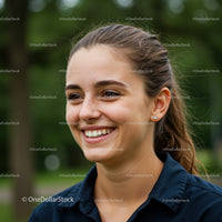 Joyful Young Woman Smiling Outdoors in Natural Light