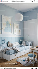 Cozy Children's Bedroom with Pastel Blue Walls and Playful Decor