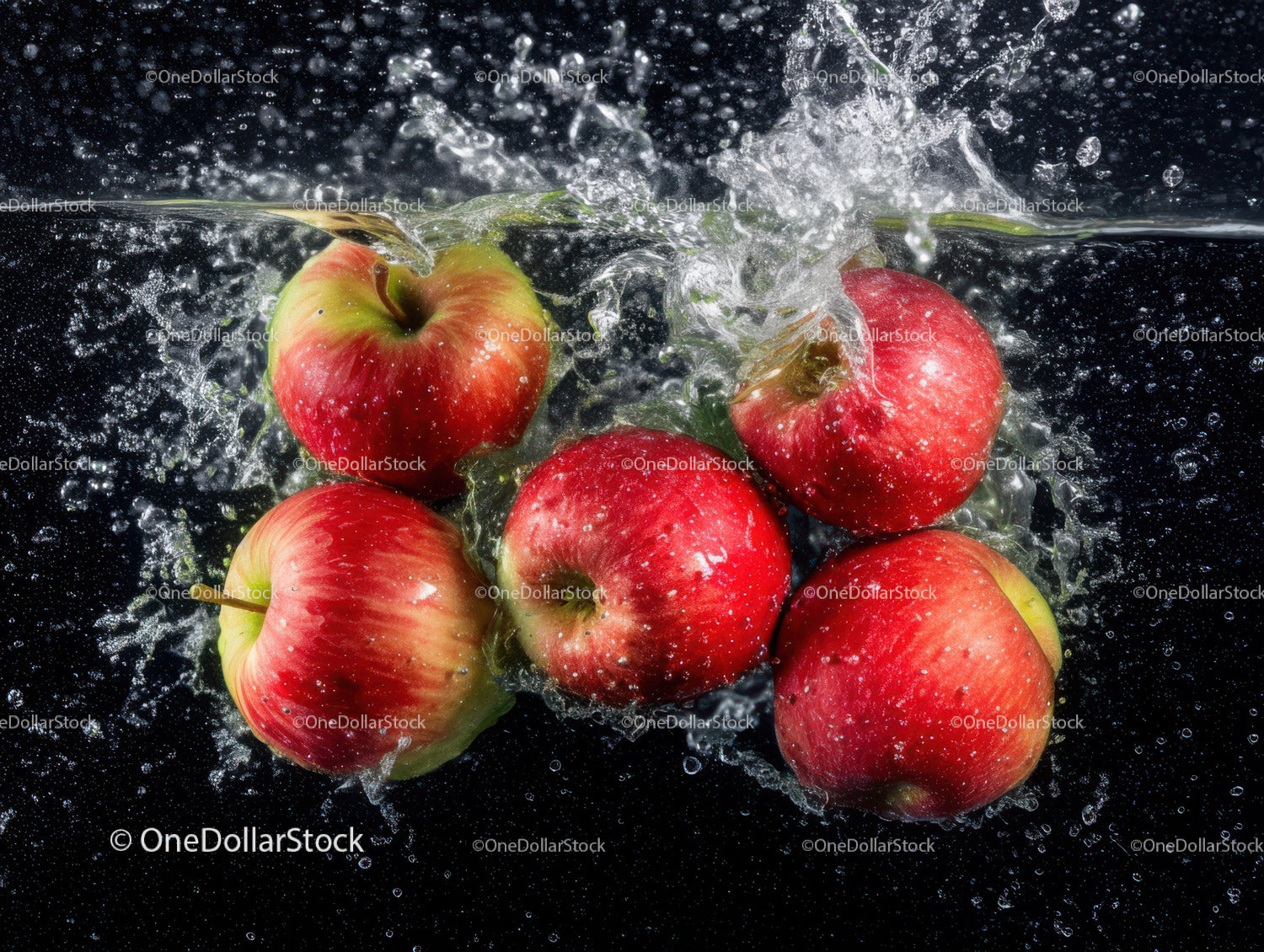 Fresh Red and Green Apples Splashing in Water