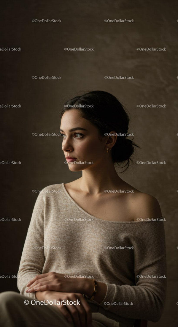 Elegancka kobieta w casualowym swetrze z profilem bocznym w miękkim świetle