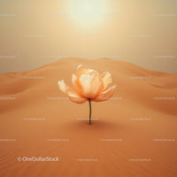 Delicate flower blooming alone in vast desert dunes