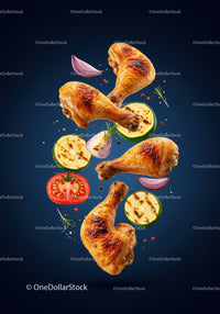 Grilled Chicken Drumsticks with Fresh Vegetables and Herbs
