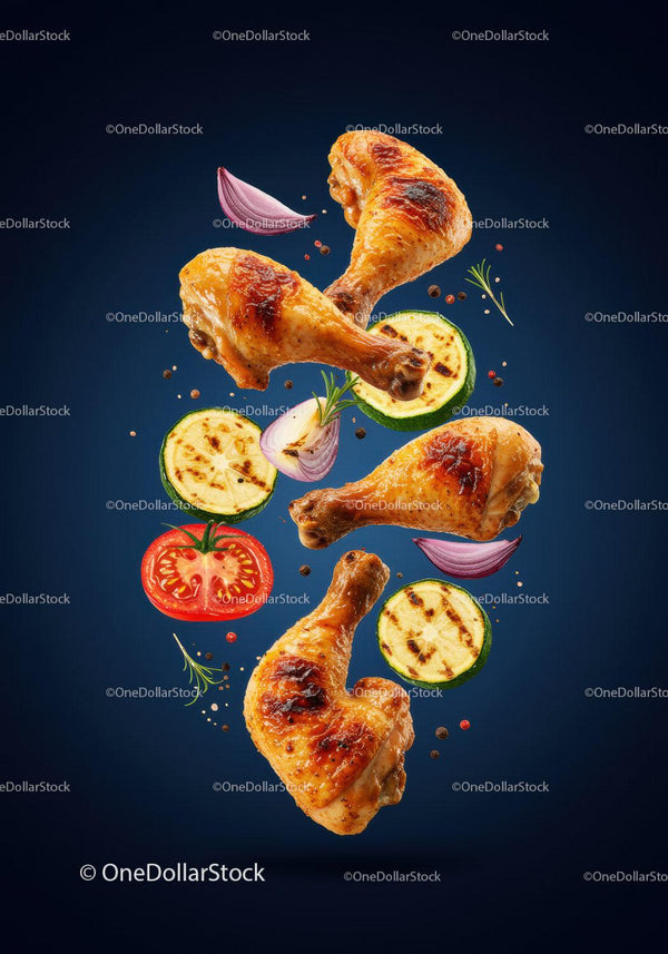 Grilled Chicken Drumsticks with Fresh Vegetables and Herbs