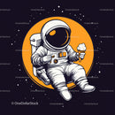 Colorful Astronaut Holding Ice Cream in Space with Galaxy Reflection