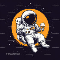 Colorful Astronaut Holding Ice Cream in Space with Galaxy Reflection