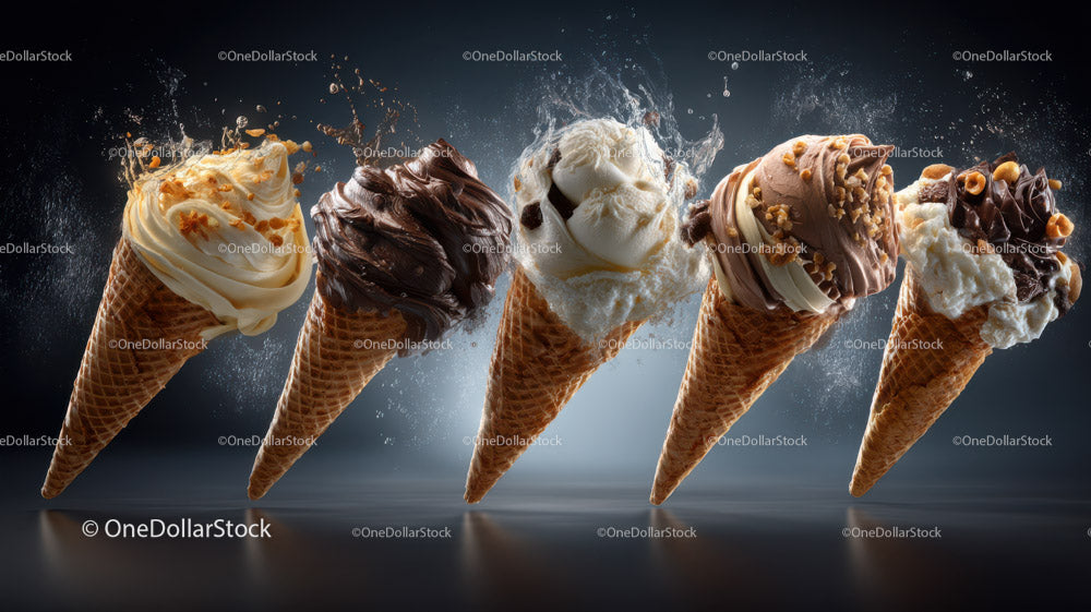 Colorful Ice Cream Cones with Toppings and Waffle Cones