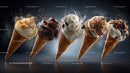 Colorful Ice Cream Cones with Toppings and Waffle Cones