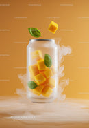 Refreshing Mango Cubes and Basil Leaves in Frosted Can