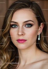 Portrait of a Woman with Bright Blue Eyes and Glamorous Makeup