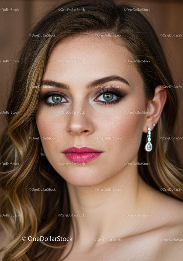 Portrait of a Woman with Bright Blue Eyes and Glamorous Makeup