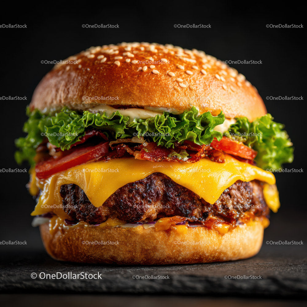 Gourmet Cheeseburger with Lettuce Tomato and Bacon