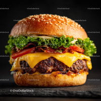 Gourmet Cheeseburger with Lettuce Tomato and Bacon