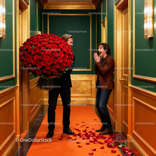 Man Surprises Partner with Huge Bouquet of Roses
