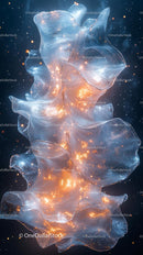 Futuristic Glowing Glass Sculpture with Warm Light Effects