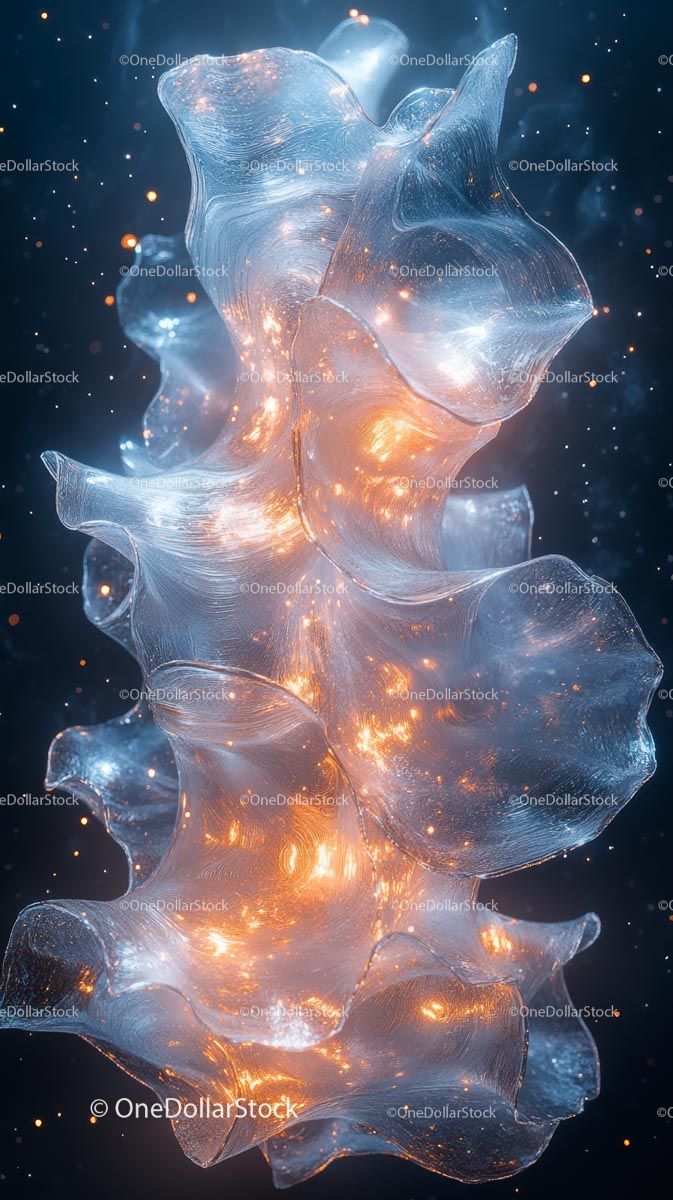 Futuristic Glowing Glass Sculpture with Warm Light Effects