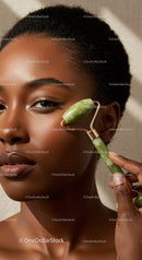 Close-up of African Woman Using Jade Roller for Skin Care